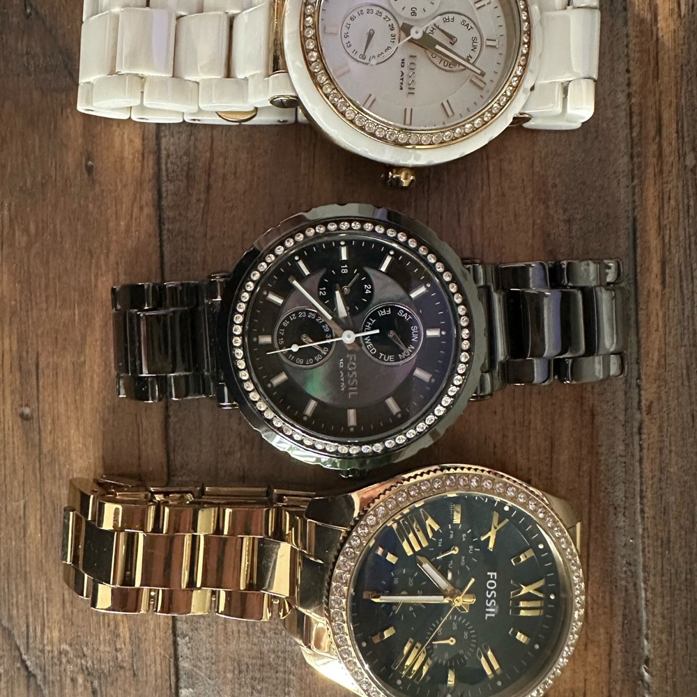 Fossil Watch Trio - White, Black, Gold (sold bundled or individually)